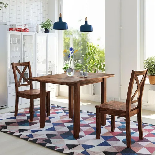 Vista 5 de Harper & Bright Designs Juego de mesa de comedor de madera de 3 piezas con 2 sillas con respaldo en X, juego de comedor de rincón de desayuno que