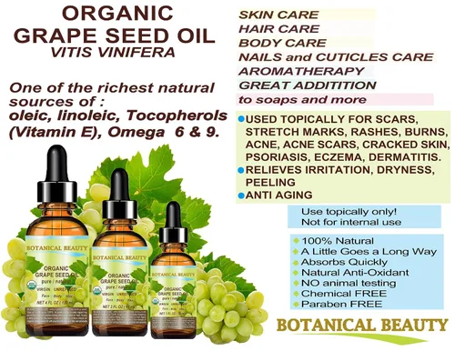 Vista 6 de Aceite orgánico de semillas de uva. Aceite portador 100% puro, natural, sin diluir, virgen, sin perfume, orgánico certificado, prensado en frío