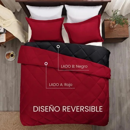 Vista 3 de Juego de edredón tamaño individual – Juego de edredón de color rojo individual, juego de edredón reversible para todas las estaciones, negro/rojo, 1