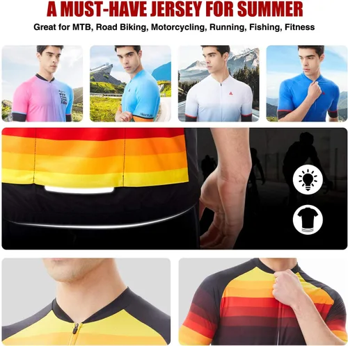Vista 5 de Mens Cyling Jersey Short Sleeve Bike Shirts with 3 Rear Pockets