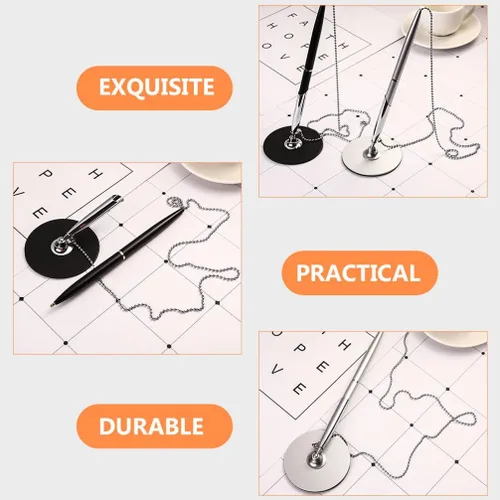 Vista 5 de Ciieeo 2 bolígrafos de metal para firma de invitados, bolígrafo de tinta negra con base para bolígrafo y cadena de recepción, bolígrafo, rotulador