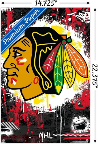 Vista 3 de Trends International NHL Chicago Blackhawks - Póster de pared con el logotipo Maximalist 23, 14.72 x 22.37 pulgadas, paquete de póster y alfiler