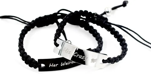 Vista 8 de 1 par de pulseras trenzadas Hademade para parejas, pulseras para hombres y mujeres grabadas con "I Love You 3000, God Gave Me You, His Crazy Her