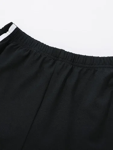 Vista 3 de Romwe Pantalones cortos de entrenamiento casuales con cintura alta elástica para niñas