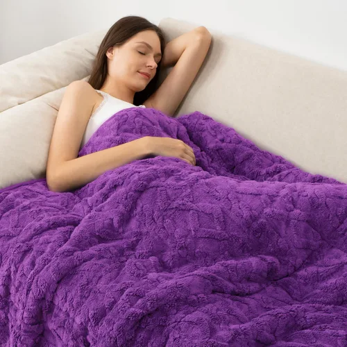Vista 8 de Wemore Manta con peso de forro polar Sherpa para adulto, 10 libras de doble cara, acogedora y esponjosa, manta ultra mullida con parte superior