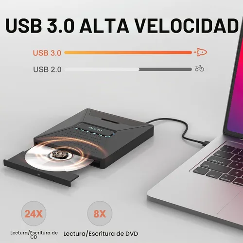 Vista 4 de Alxum Unidad externa de CD y DVD, quemador óptico del lector de discos con Sata negro