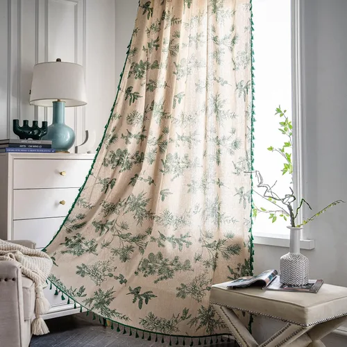 Vista 34 de Cortinas florales de granja semiopacas para sala de estar, de 63 pulgadas de largo, mezcla de lino y algodón, paneles de cortina de ventana cortos