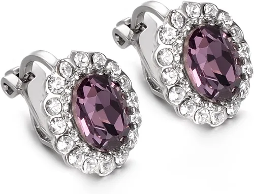 Vista 11 de Yoursfs Austria - Aretes de clip de cristal para mujer, chapados en oro de 18 quilates, joyería de moda con halo de circonita cúbica, aretes sin