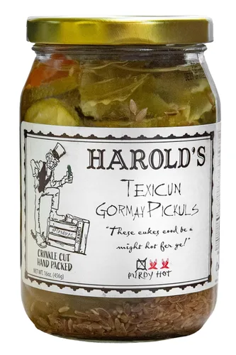 Vista 6 de Harold's - Purdy Hot Crinkle Cut Pickle Slices - Pepinillos picantes - Empaquetado con ajo fresco y habanero - Hecho en Texas