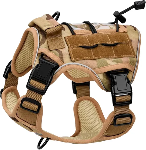 Vista 11 de Arnés táctico para perros grandes, chaleco reflectante ajustable sin tirones con sistema Molle, control de grado militar K9 para entrenamiento