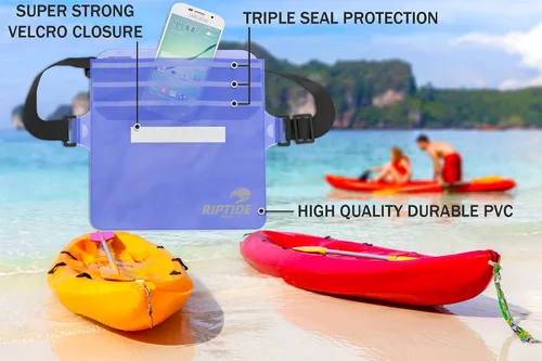 Vista 5 de Riñonera impermeable (paquete de 2) para hombres y mujeres, bolsa seca resistente al agua con correa ajustable para la cintura, protege objetos
