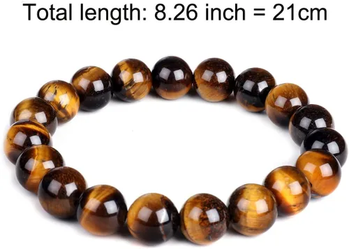 Vista 2 de Pulsera elástica de ojo de tigre natural de 0.394 pulgadas con piedras preciosas para yoga, energía curativa, para hombres y mujeres