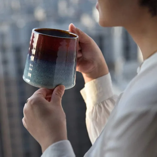 Vista 5 de Taza de café grande de cerámica, taza de té para oficina y hogar, tazas de café de cerámica hechas a mano, 16.5 onzas, aptas para lavavajillas