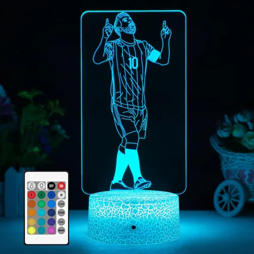 Vista 7 de Jugador de Fútbol Argentino #10 Lámpara 3D de Ilusión para Niños, con Control Remoto y Toque Inteligente, Lámpara Regulable, para Decoración