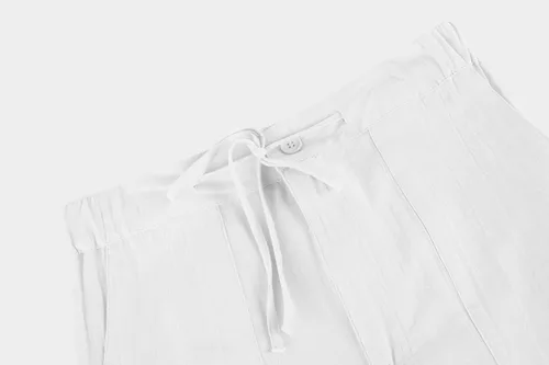 Vista 3 de Enjoybuy Pantalones de lino con cordón para hombre, para playa, golf, cintura elástica, primavera, largos, casuales, sueltos, para yoga, verano