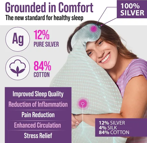 Vista 2 de Funda de almohada con conexión a tierra tamaño Queen con 12% fibra de plata, 4% seda, 84% algodón - Certificada por SGS - Funda de almohada