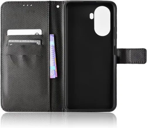 Vista 4 de Funda para Huawei Nova Y70 Plus Funda de cuero, PU Funda de cuero con tapa para Huawei Nova Y70 MGA-LX9 Funda Negro