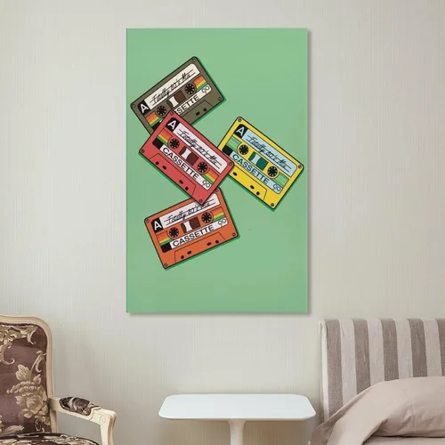Vista 4 de Cinta de cassette retro impresión de casete de los años 90 y 80 música retro moderna impresiones de pared abstractas geométricas minimalistas