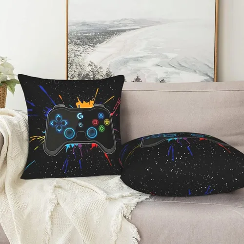 Vista 5 de Perinsto Juego de 2 fundas de almohada con joystick con diseño de juego para jugadores, fundas de almohada decorativas suaves para sofá, cama Juego