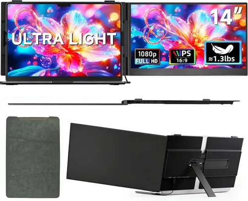 Vista 12 de Extensor de pantalla para laptop, monitor de computadora portátil FHD 1080P IPS de 14 pulgadas para portátiles, monitor de viaje de doble pantalla