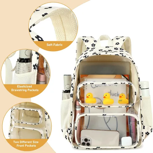 Vista 62 de CAMTOP Mochila transparente resistente y transparente para estudiantes, escuela, trabajo, festival, viajes, deportes, Beige, Mediana, Camtop Mochila