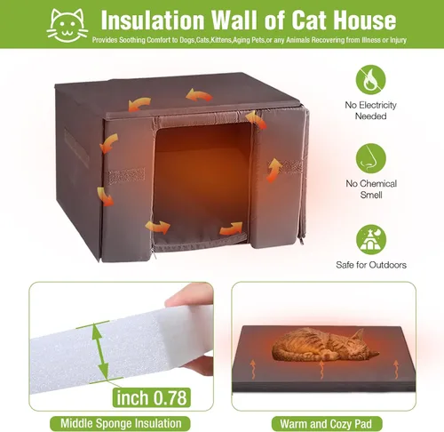 Vista 3 de GUTINNEEN Casa climatizada para gatos al aire libre con forro aislante para invierno, impermeable, refugio para gatos