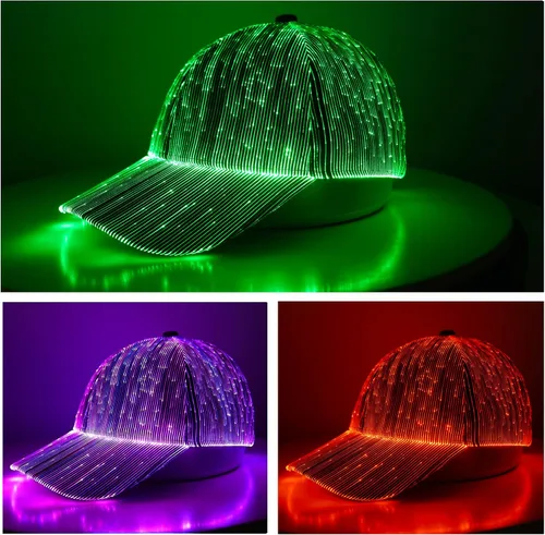 Vista 2 de TECZERO Sombrero brillante con luz LED, gorra de béisbol luminosa de fibra óptica recargable para regalo de Navidad, fiesta, festival, baile, rave