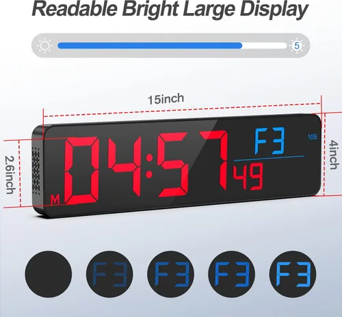 Vista 9 de ANJANK Reloj de pared LED digital grande de 15 pulgadas para gimnasio, con segundos, temporización para entrenamiento, intervalos y rondas, cuenta