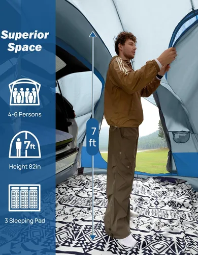 Vista 2 de JOYTUTUS Tienda de campaña SUV para acampar con sombrilla impermeable, diseño de doble puerta, tienda de campaña para auto con postes de aluminio