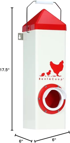 Vista 2 de RentACoop Alimentador de pollo de un solo puerto sin BPA de tiro alto de 10 libras, incluye tapa anti-gallina, capucha de lluvia y accesorios