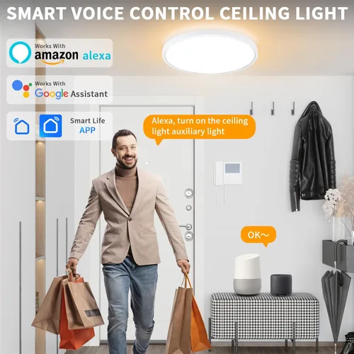 Vista 4 de Lámpara de techo de montaje empotrado de 12 pulgadas con control remoto y luces nocturnas, lámpara de techo LED regulable de 2700 K-6500 K, moderna