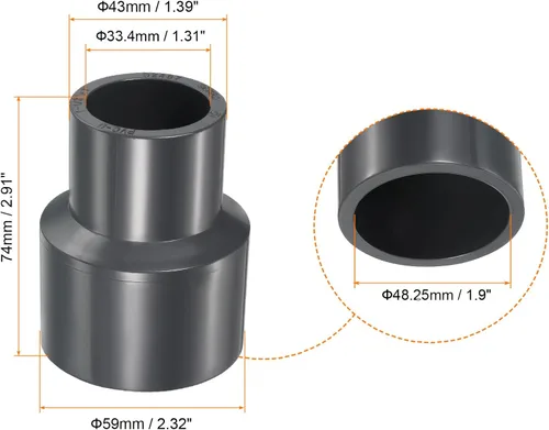 Vista 2 de PATIKIL UPVC Reductor de tubería de montaje de 1-1/2 "x 1" Socket Schedule 80, conector adaptador de acoplamiento recto, gris