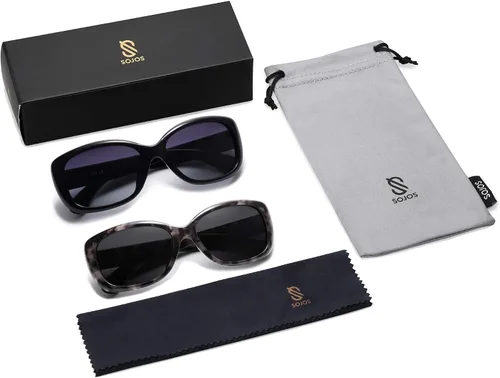 Vista 6 de SOJOS Gafas de sol cuadradas vintage para mujer con protección UV polarizada, marco Havana