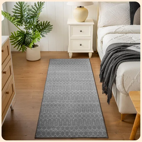 Vista 159 de Istana Alfombra larga antideslizante de 2.5 x 8 para el hogar, para pasillo y cocina, lavable, sedosa y suave al tacto, elegante, color azul y marfil