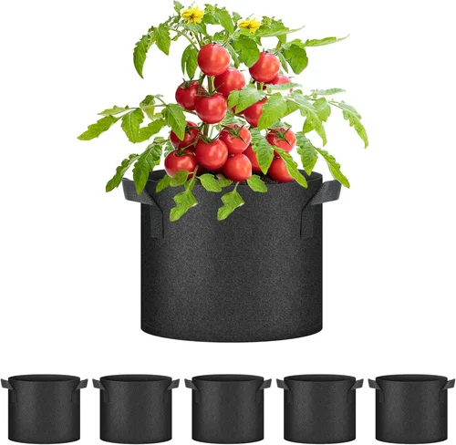 Vista 11 de Bolsas de cultivo de plantas HealSmart 3 galones, juego de 10 macetas para tomate con asas, tela no tejida de aireación, maceta de jardinería Negro