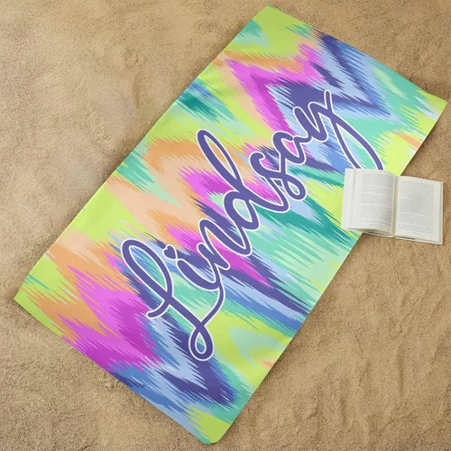 Vista 4 de MyPupSocks Toallas de playa personalizadas de teñido anudado para niños y adultos, toalla de piscina, regalos personalizados con nombre, toallas