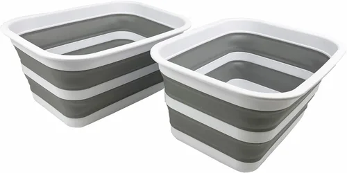 Vista 8 de SAMMART Tina plegable de 12 litros (3.17 galones), bandeja portátil de picnic al aire libre, lavabo de lavado portátil, bañera de plástico que Gris