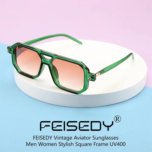 Vista 6 de FEISEDY Gafas de sol estilo aviador planas vintage de los años 70 para mujeres y hombres, montura clásica retro con estilo UV400 B2622