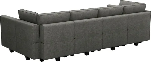 Vista 9 de Belffin - Sofá seccional modular con cama oculta, sofá seccional convertible para sala de estar. Sofá color gris claro