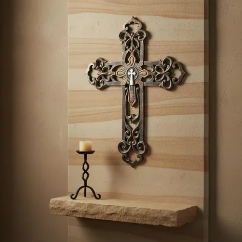 Vista 4 de Comfy Hour - Cruces de pared de 13.3 pulgadas para decoración del hogar Estilo bronce antiguo con centro plateado