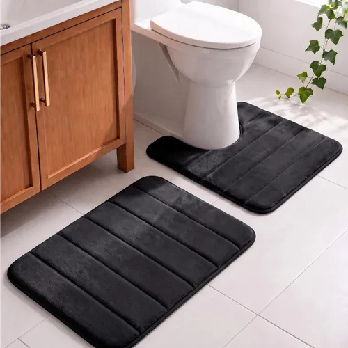 Vista 7 de Juego de 2 alfombras de baño de espuma viscoelástica, súper suaves, absorbentes, de secado rápido, alfombras de baño de espuma viscoelástica