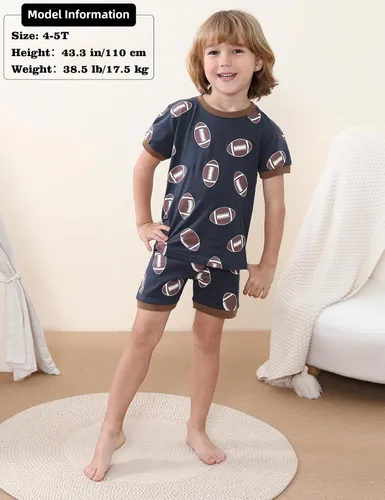 Vista 2 de A&J DESIGN Conjunto de pijama para niños y niños, 100% algodón, 2 piezas, pijama de manga corta