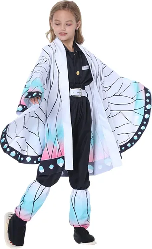 Vista 2 de Disfraz de cosplay morado, conjunto completo de kimono de anime, traje negro, traje completo de Halloween para niños y adultos, talla 110
