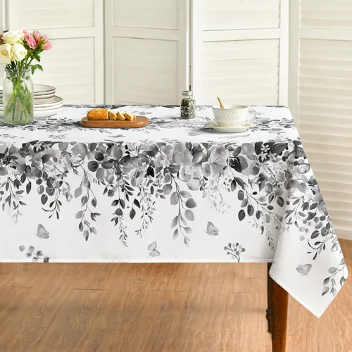 Vista 8 de Horaldaily Mantel de primavera rectangular de 52 x 70 pulgadas, mantel floral de eucalipto azul para decoración de fiestas, pícnic, cenas