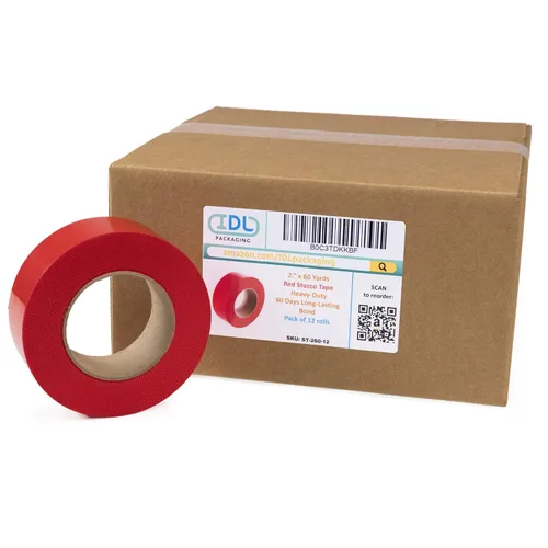 Vista 14 de IDL Packaging Cinta de estuco roja de 2 pulgadas x 60 yardas, 1 rollo, resistente – 60 días de larga duración – Se quita sin dejar rastro