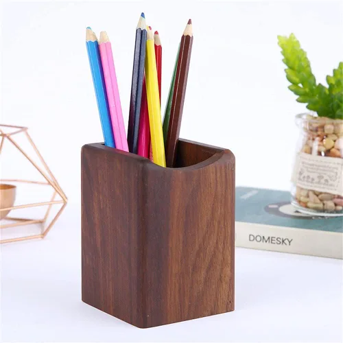 Vista 4 de Armiya Organizador de bolígrafos de madera para escritorio, oficina, organizador de madera natural, caja de almacenamiento, suministros