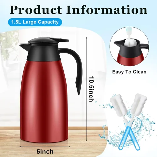 Vista 2 de 2 jarras térmicas de café de 51 onzas para mantener el calor aislado al vacío de acero inoxidable al vacío, jarra de café al vacío de doble pared