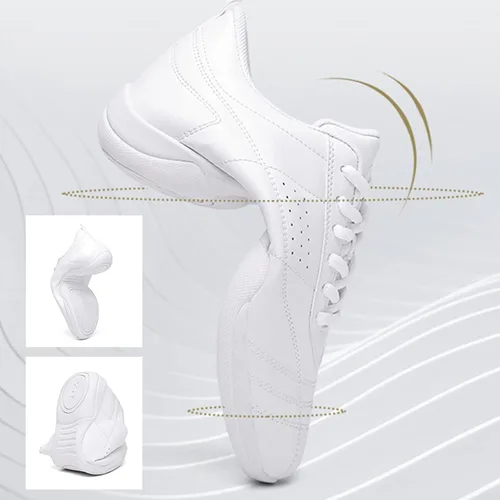 Vista 2 de DADAWEN Zapatos de animación para adultos y jóvenes, zapatos de animadora blancos para mujeres, zapatos de baile, atléticos, deportivos