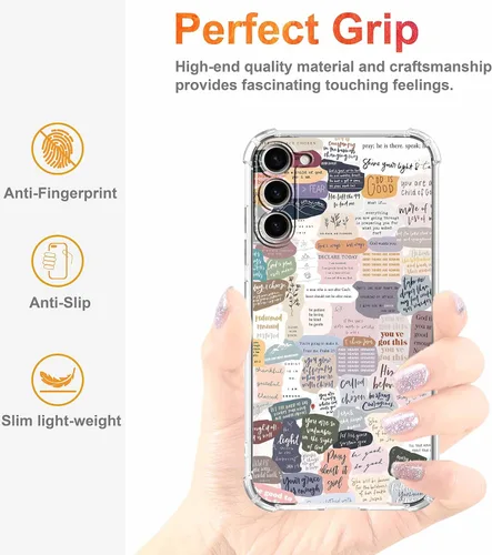 Vista 4 de Funda con versículos bíblicos para Samsung Galaxy S23 Plus, collage de citas de Jesús cristiano, funda protectora de TPU suave de moda compatible
