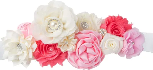 Vista 7 de Kim S Vestido largo de maternidad con banda de flores (S-3XL), vestido de fiesta baby shower con cuello en V fruncido